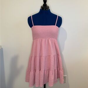 Pinch Pink Smocked Tiered Babydoll Mini Dress Spaghetti Strap